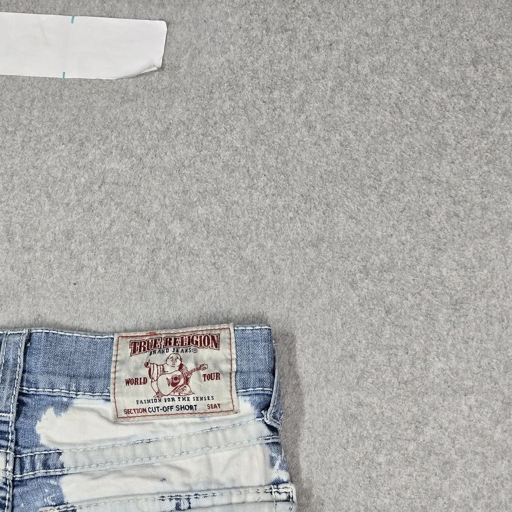 True Religion Men Jeans 29 Blue Denim Bleached Distressed Straight Cutoff